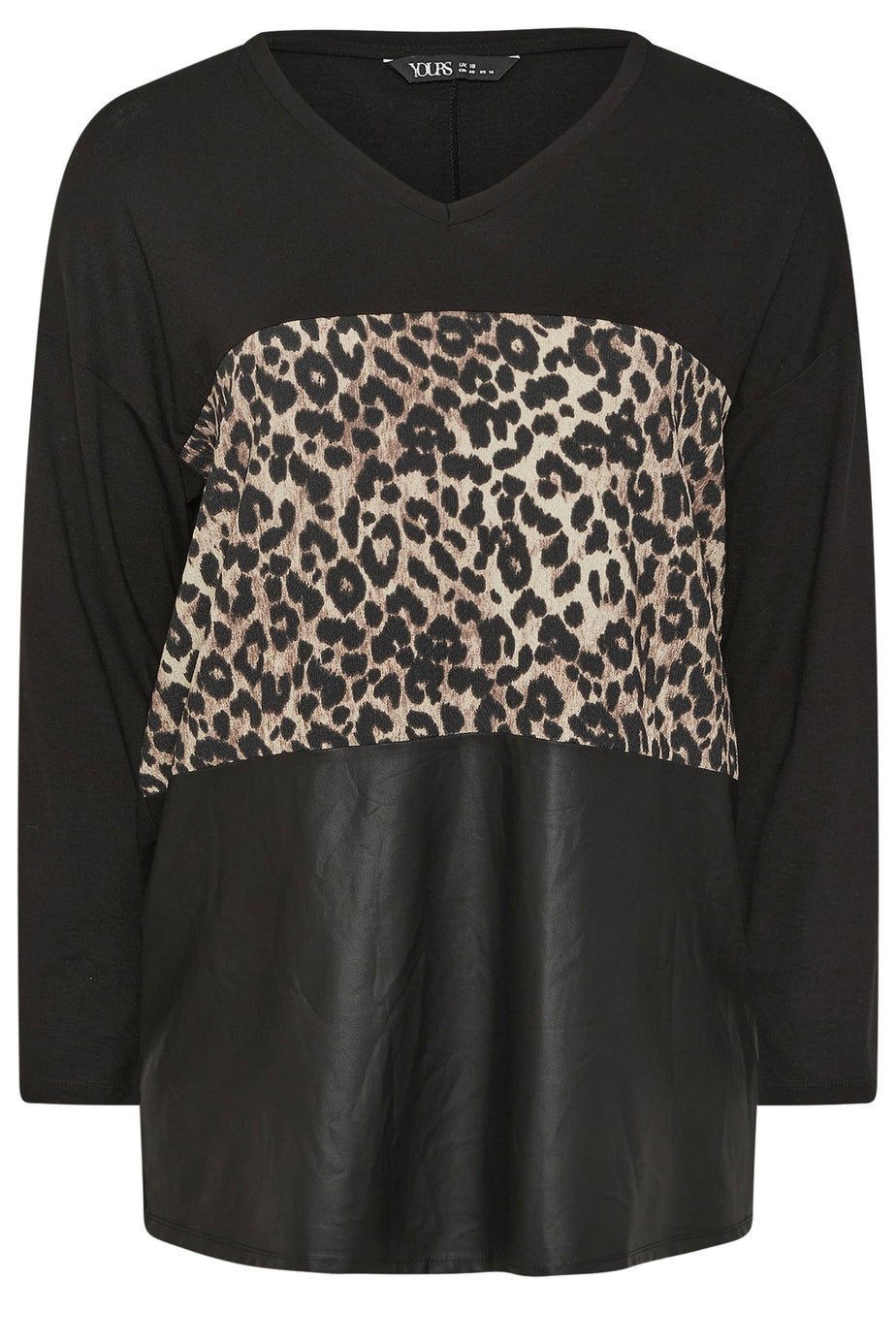 Yours Curve Black Faux Leather Leopard Block Jumper