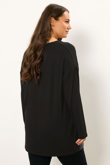 Yours Curve Black Faux Leather Leopard Block Jumper