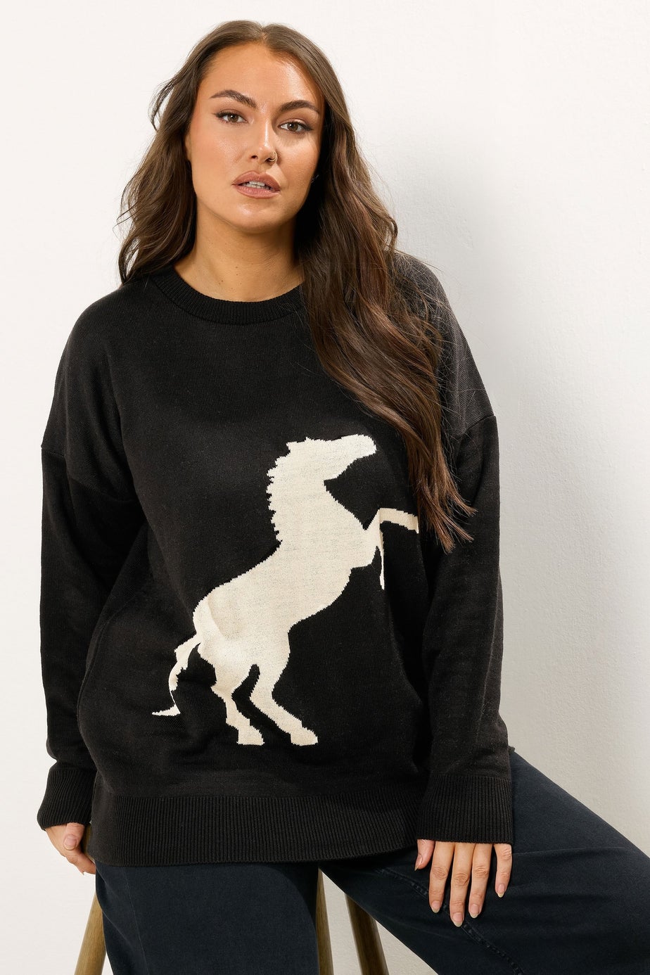 Yours Curve Black Western Horse Jumper
