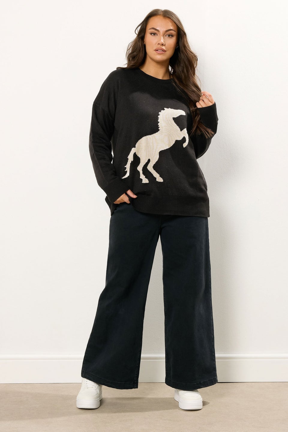 Yours Curve Black Western Horse Jumper