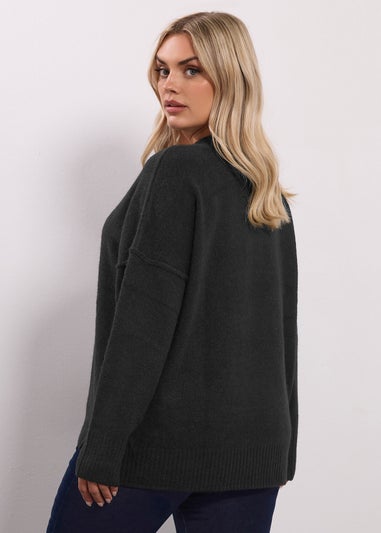 Yours Black Drop Shoulder Seam Detail Jumper