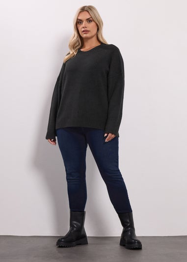 Yours Black Drop Shoulder Seam Detail Jumper