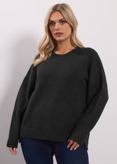 Yours Black Drop Shoulder Seam Detail Jumper