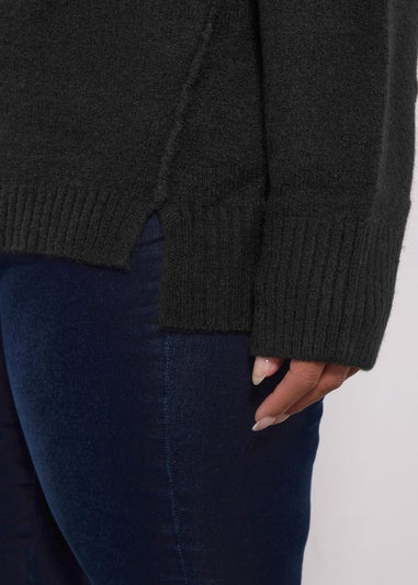 Yours Black Drop Shoulder Seam Detail Jumper