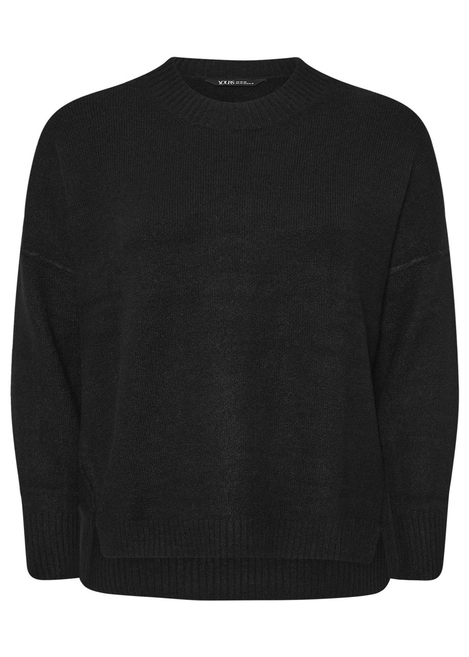 Yours Black Drop Shoulder Seam Detail Jumper