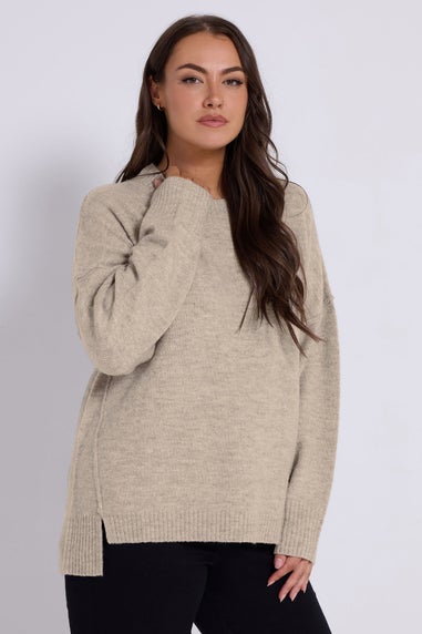 Yours Beige Brown Drop Shoulder Seam Detail Jumper