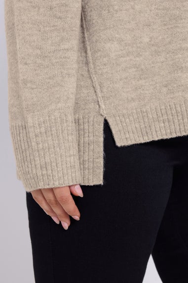 Yours Beige Brown Drop Shoulder Seam Detail Jumper