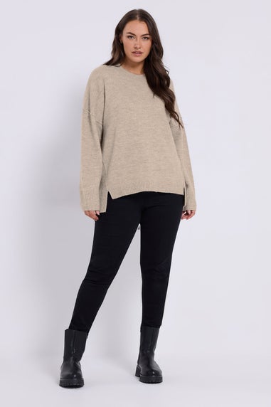 Yours Beige Brown Drop Shoulder Seam Detail Jumper