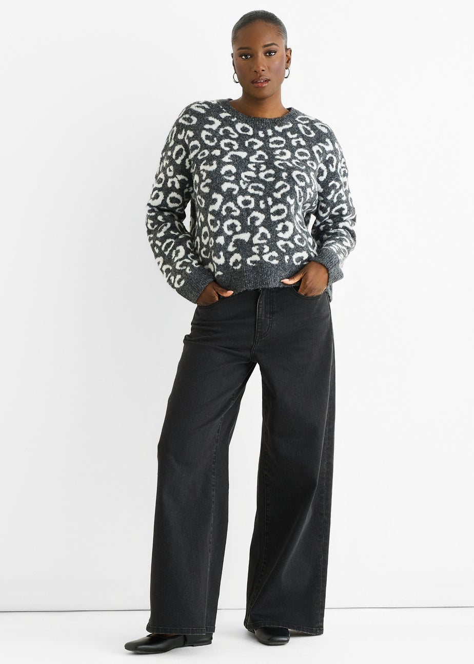 Gini London Grey Animal Pattern loose Fit Knit Jumper