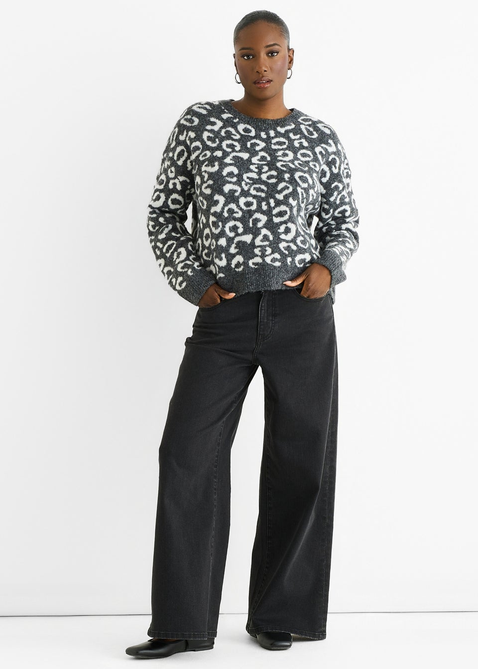 Gini London Grey Animal Pattern loose Fit Knit Jumper