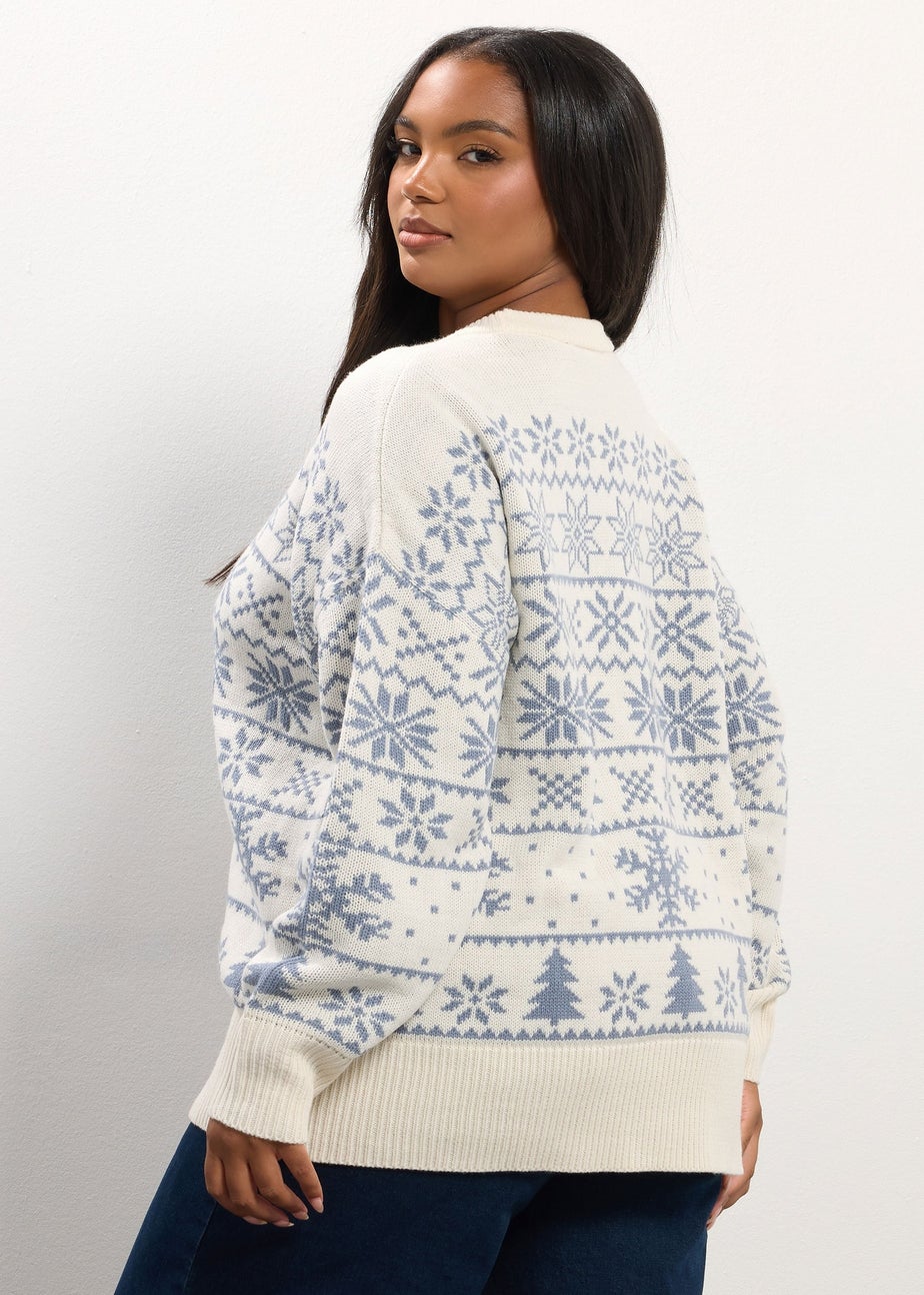 Yours Curve White Snowflake Fairisle Knitted Jumper