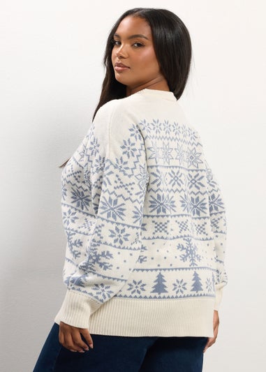 Yours Curve White Snowflake Fairisle Knitted Jumper