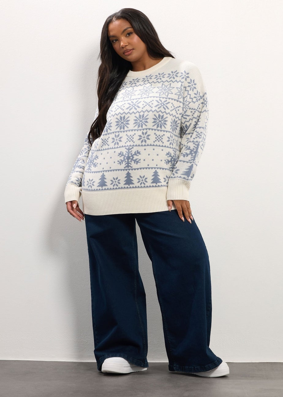 Yours Curve White Snowflake Fairisle Knitted Jumper