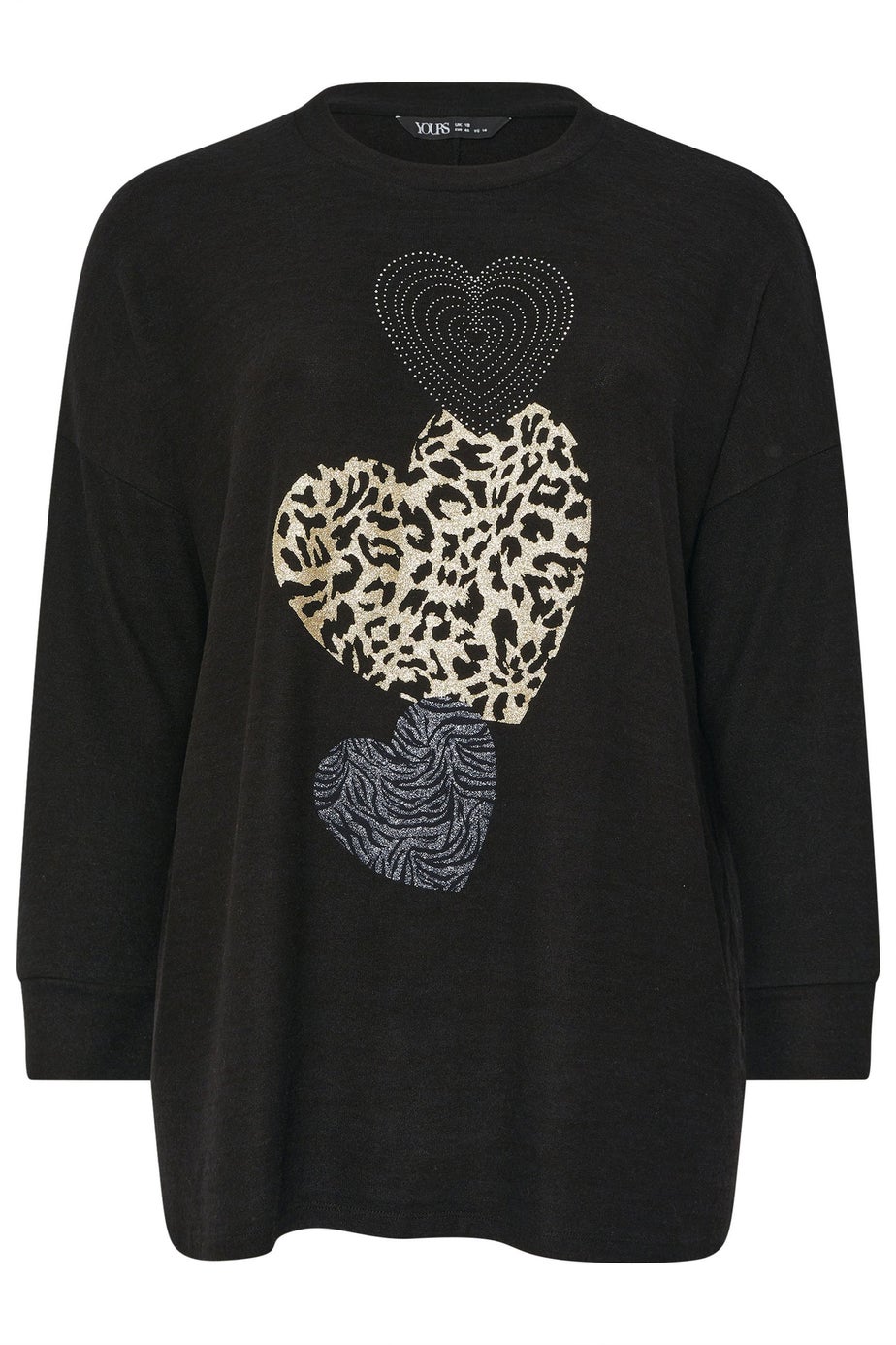 Yours Black Animal Print Heart Soft Touch Jumper