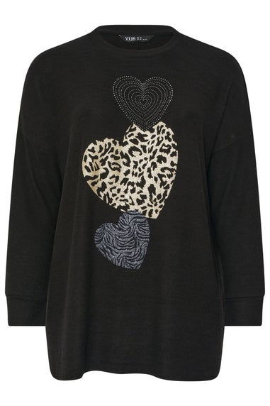 Yours Black Animal Print Heart Soft Touch Jumper