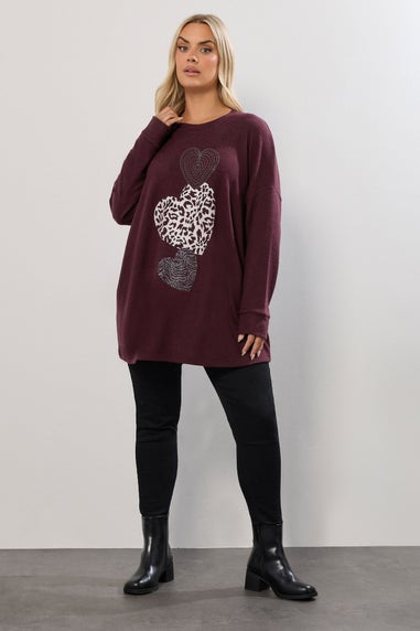 Yours Purple Embellishment Heart Jumper