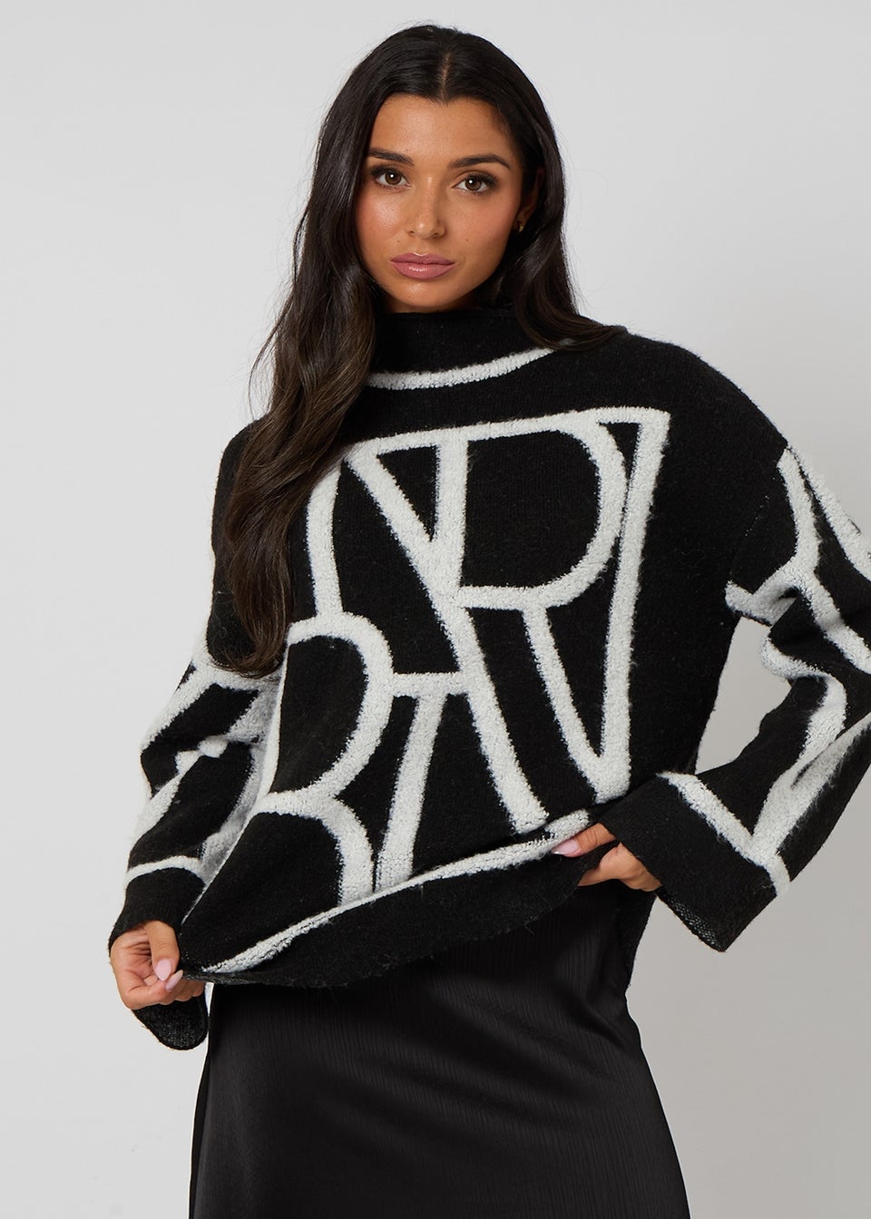 Urban Bliss Black Abstract Slogan Jumper