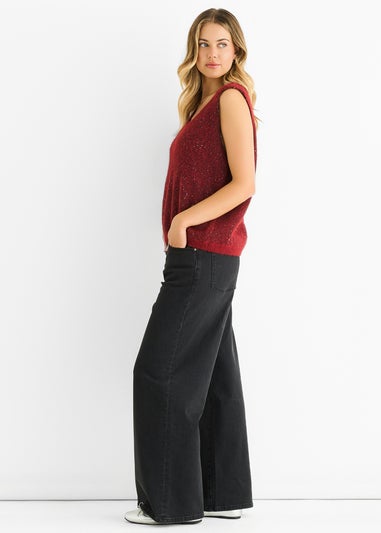 Gini London Red Sequin Sparkle V Neck Vest Knit Jumper