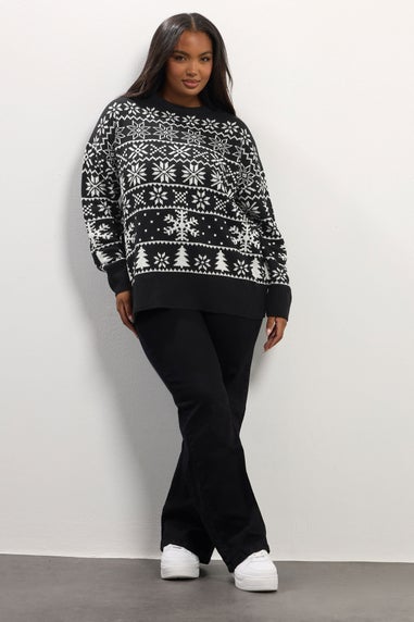 Yours Curve Black & White Snowflake Fairisle Knitted Jumper