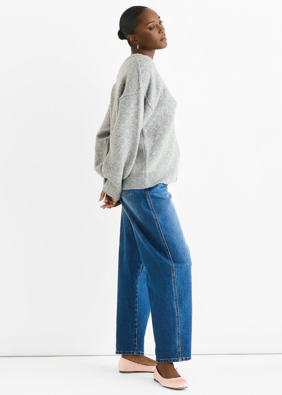 Gini London Grey Spot Print Button Cardigan Look Jumper