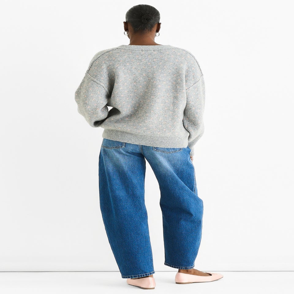 Gini London Grey Spot Print Button Cardigan Look Jumper