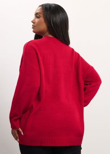 Yours Red Sequin Bow Knitted Jumper