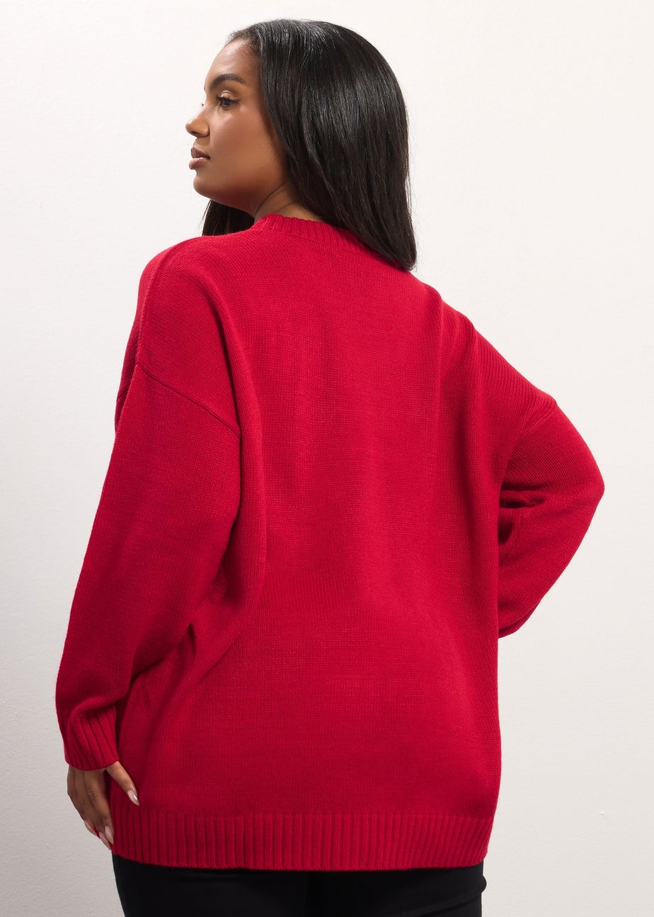 Yours Red Sequin Bow Knitted Jumper