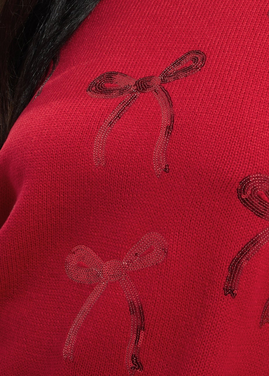 Yours Red Sequin Bow Knitted Jumper
