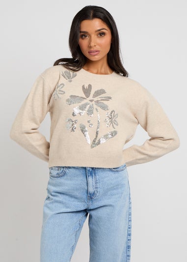 Urban Bliss Cream Floral Sequin Placement Jumper