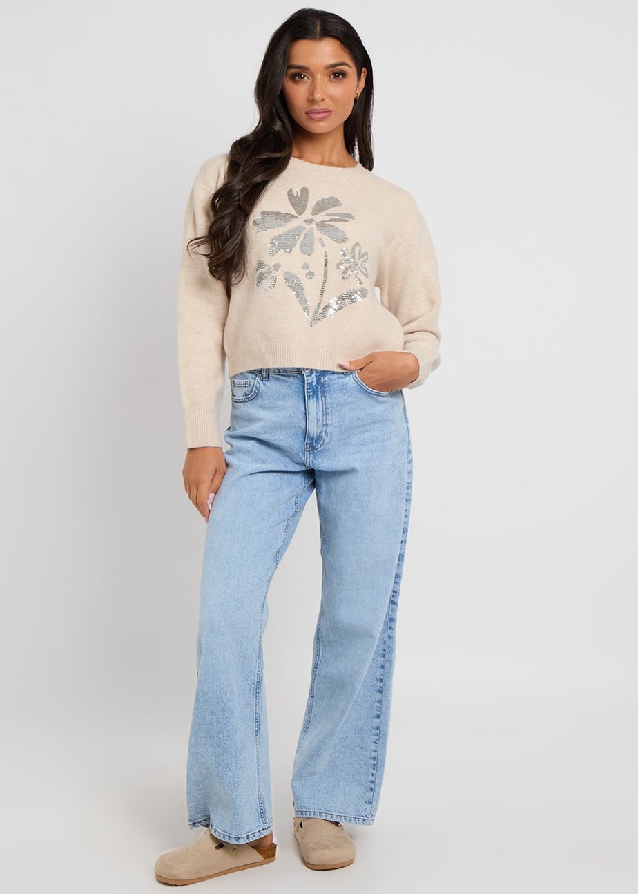 Urban Bliss Cream Floral Sequin Placement Jumper