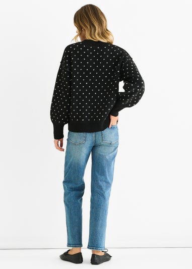 Gini London Black Spot Print Button Cardigan Look Jumper