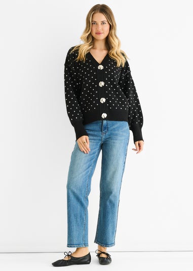 Gini London Black Spot Print Button Cardigan Look Jumper