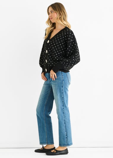 Gini London Black Spot Print Button Cardigan Look Jumper