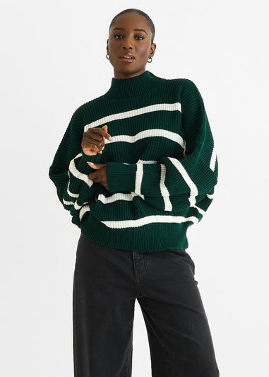 Gini London Green Chunky Knit High Neck Jumper