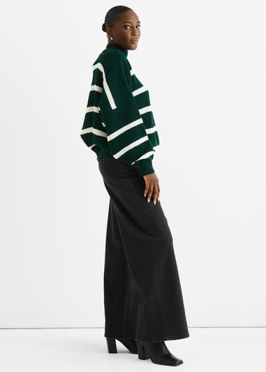 Gini London Green Chunky Knit High Neck Jumper