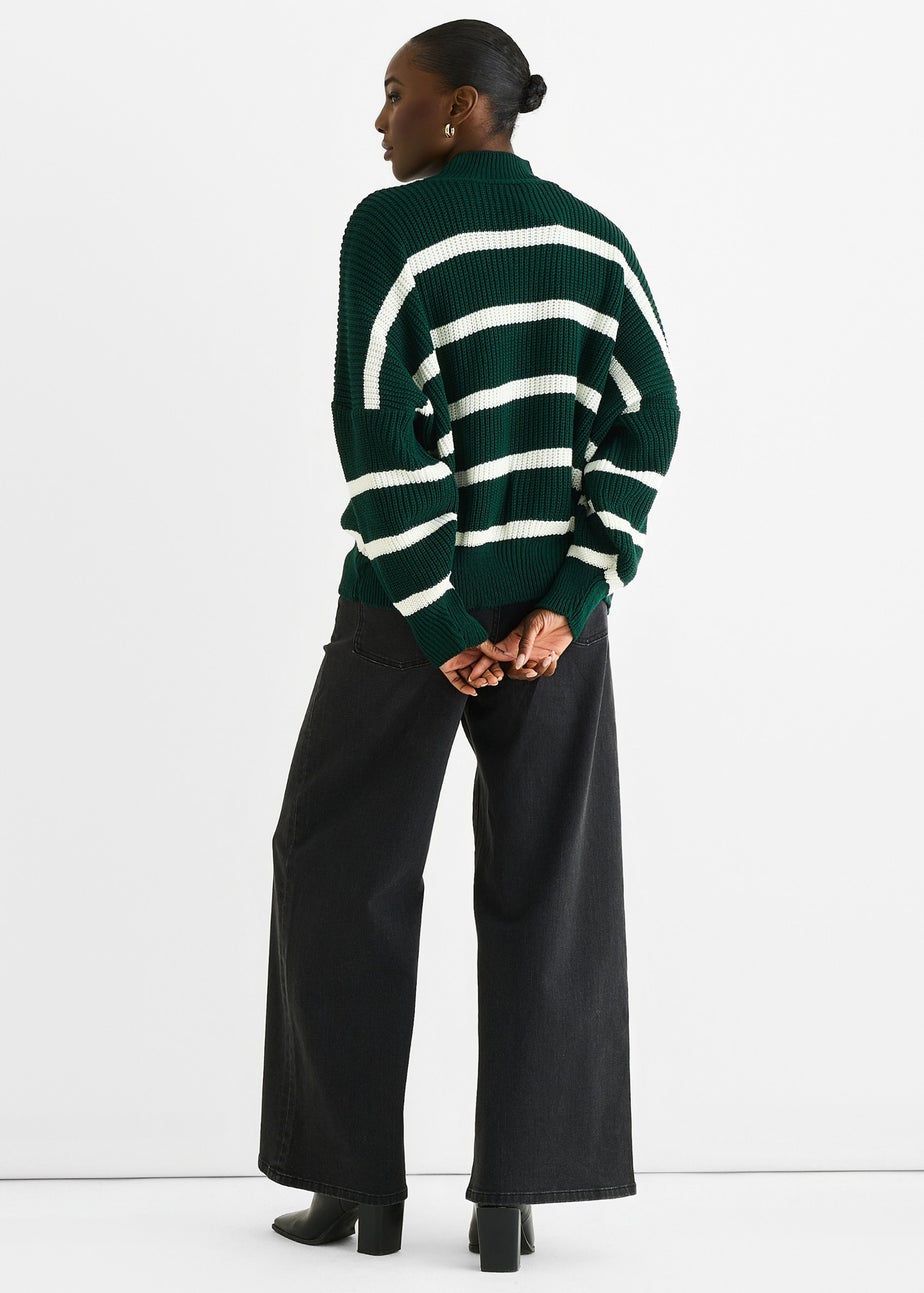 Gini London Green Chunky Knit High Neck Jumper