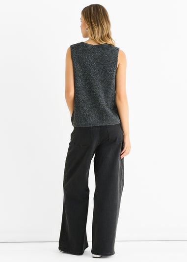 Gini London Grey Sequin Sparkle V Neck Vest Knit Jumper