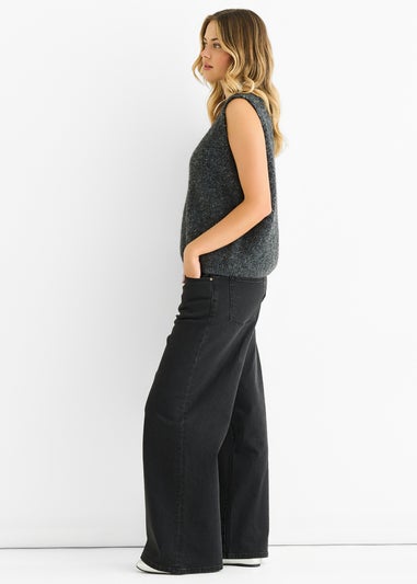 Gini London Grey Sequin Sparkle V Neck Vest Knit Jumper