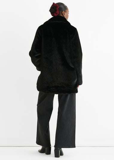 Gini London Black Faux Fur Double Breasted Longline Jacket