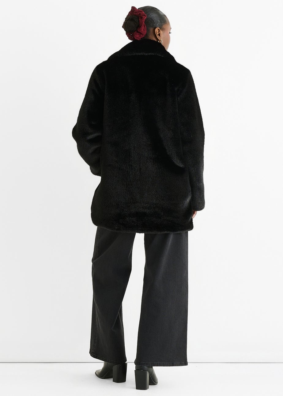 Gini London Black Faux Fur Double Breasted Longline Jacket