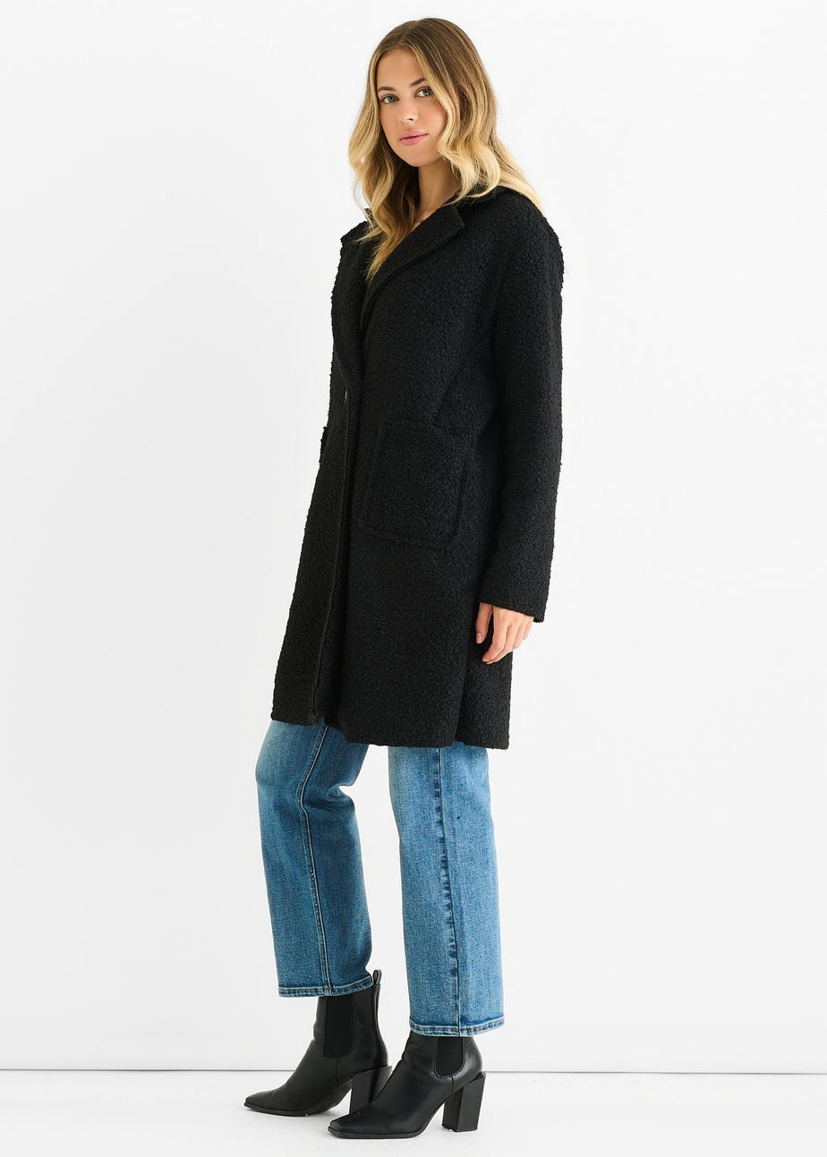 Gini London Black Shearling Mid Length Double Breasted Jacket