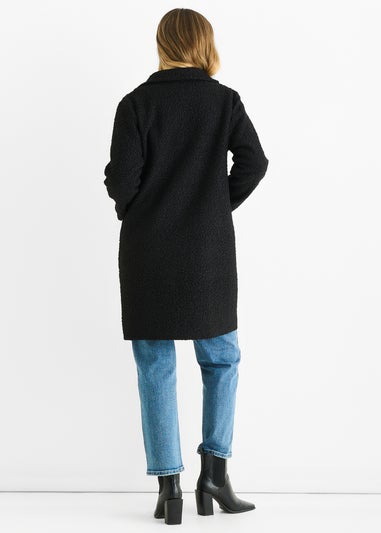 Gini London Black Shearling Mid Length Double Breasted Jacket