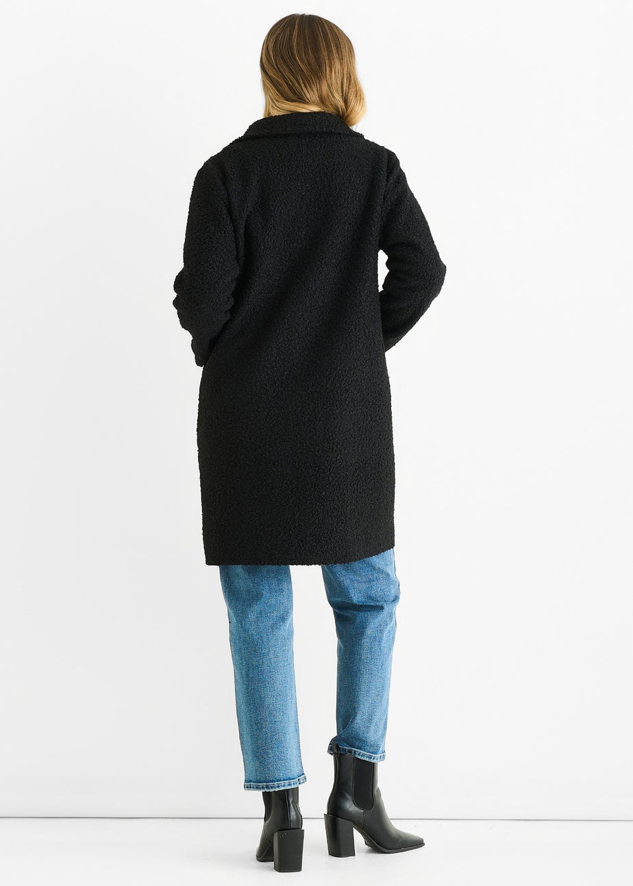 Gini London Black Shearling Mid Length Double Breasted Jacket