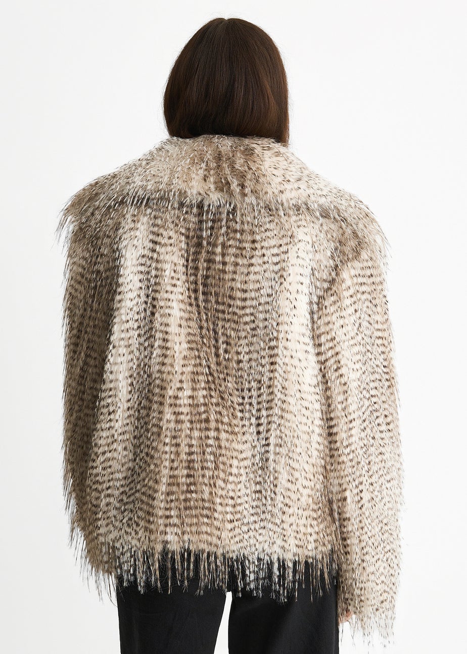 Gini London Brown Snow Leopard Faux Fur Short Jacket