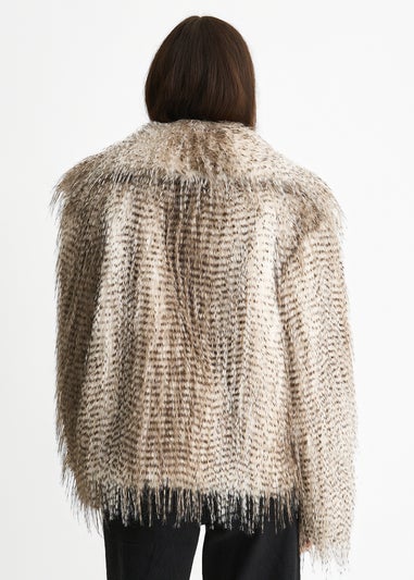 Gini London Brown Snow Leopard Faux Fur Short Jacket