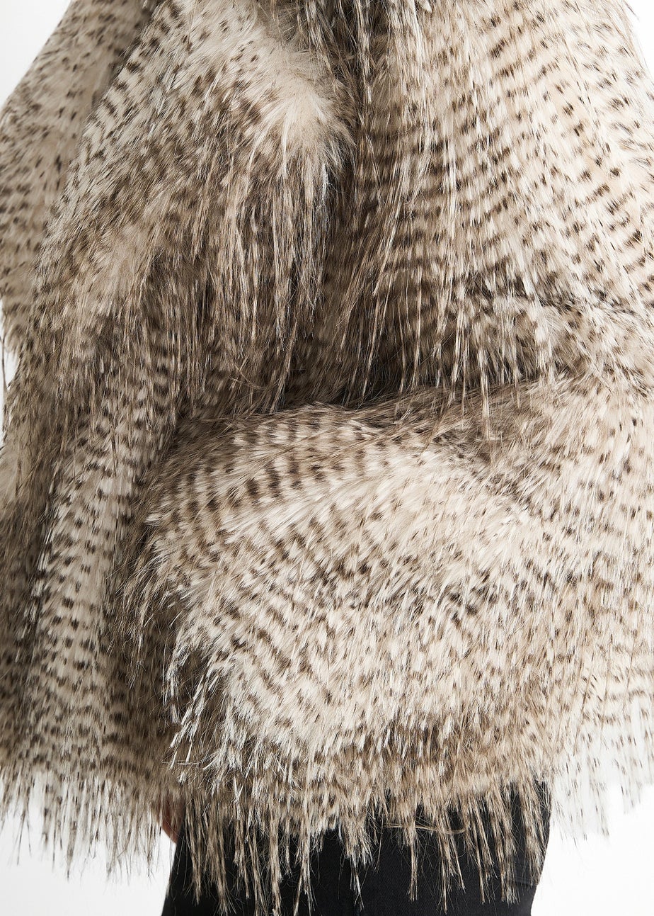 Gini London Brown Snow Leopard Faux Fur Short Jacket