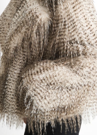 Gini London Brown Snow Leopard Faux Fur Short Jacket