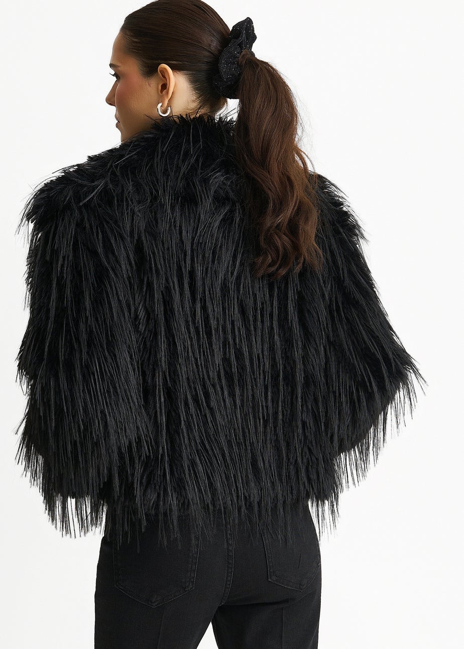 Gini London Black Plain Fringe Faux Fur Short Jacket