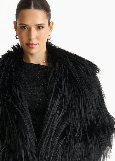 Gini London Black Plain Fringe Faux Fur Short Jacket