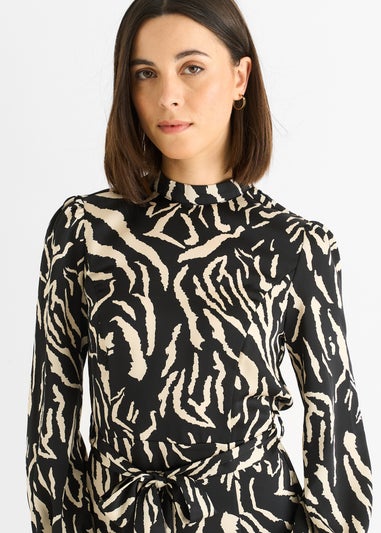 Gini London Black Animal High Neck Satin Midi Dress